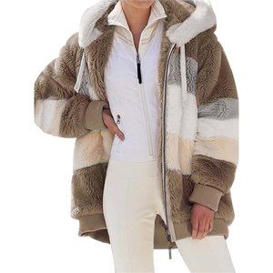 Plush Hooded Zipper Long Sleeve Casual Coat